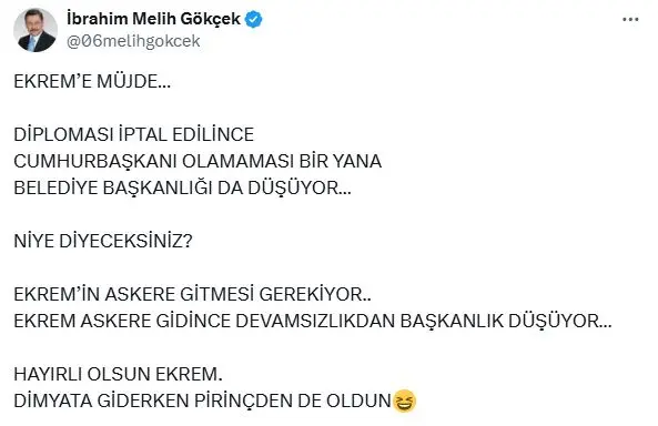 Melih Gökçek'ten bomba iddia: İmamoğlu'nun belediye başkanlığı da düşecek