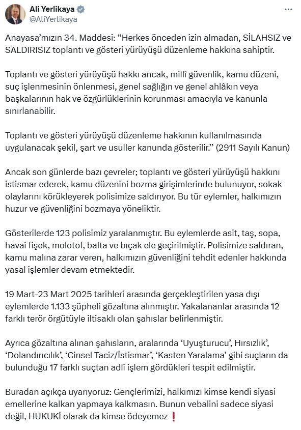 Bakan Yerlikaya rakam verdi! İşte yurt genelindeki İmamoğlu gösterilerinde toplam bilanço