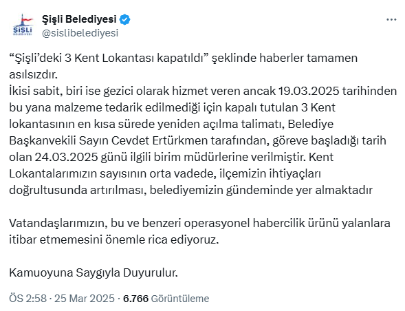 Şişli'de kent lokantaları kapatıldı mı? Cumhurbaşkanlığından açıklama var