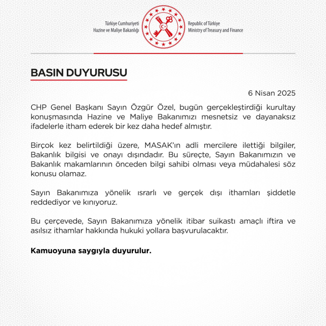 Özgür Özel'in MASAK iddialarına bakanlıktan jet yanıt
