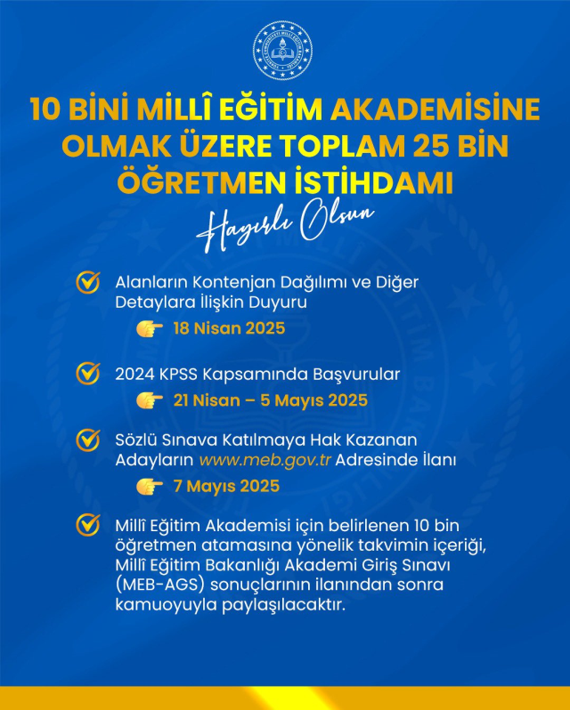 25 bin öğretmen atama takvimi belli oldu