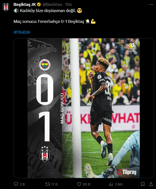 Beşiktaş'tan Fenerbahçe galibiyeti sonrası bomba paylaşımlar