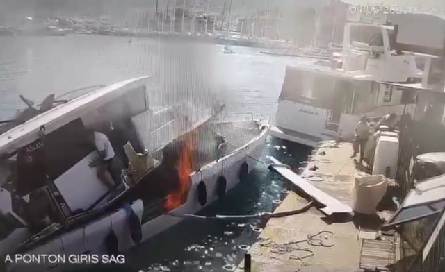 Bodrum marinadaki patlama anı güvenlik kamerasında