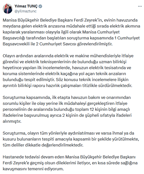 Bakan Tunç'tan Ferdi Zeyrek açıklaması: 2 kişinin şüpheli sıfatıyla ifadeleri alındı