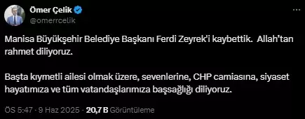 Ferdi Zeyrek'in hayatını kaybetmesinin ardından siyasilerden art arda taziye mesajları Ferdi Zeyrek'in hayatını kaybetmesinin ardından siyasilerden art arda taziye mesajları