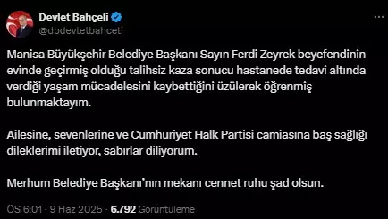 Ferdi Zeyrek'in hayatını kaybetmesinin ardından siyasilerden art arda taziye mesajları Ferdi Zeyrek'in hayatını kaybetmesinin ardından siyasilerden art arda taziye mesajları