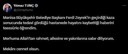 Ferdi Zeyrek'in hayatını kaybetmesinin ardından siyasilerden art arda taziye mesajları Ferdi Zeyrek'in hayatını kaybetmesinin ardından siyasilerden art arda taziye mesajları