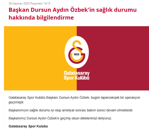 Galatasaray Başkanı Dursun Özbek ameliyat oldu