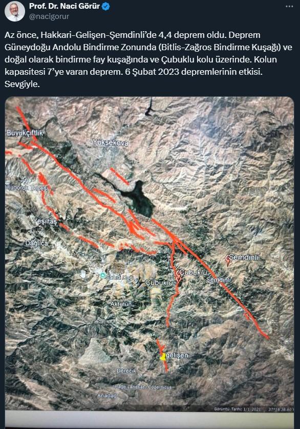 Hakkari'deki 4.4'lük depremin ardından Naci Görür'den ilk yorum