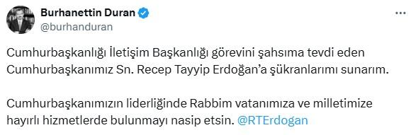 Burhanettin Duran İletişim Başkanı olarak atandı