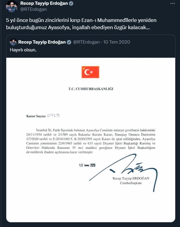 Cumhurbaşkanı Erdoğan'dan Ayasofya mesajı: Ebediyen özgür kalacak