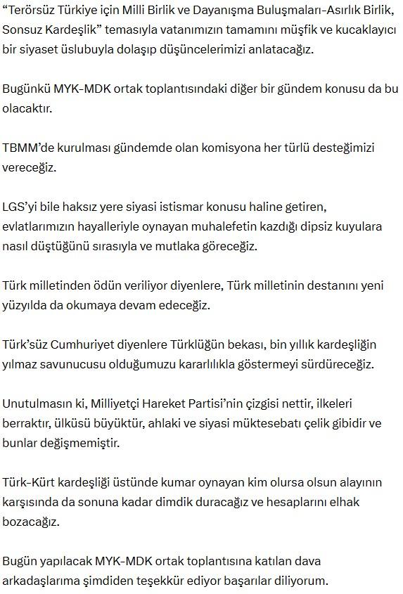 Bahçeli'den Terörsüz Türkiye mesajı: Devletin pazarlık yaptığını iddia edenler müfteridir