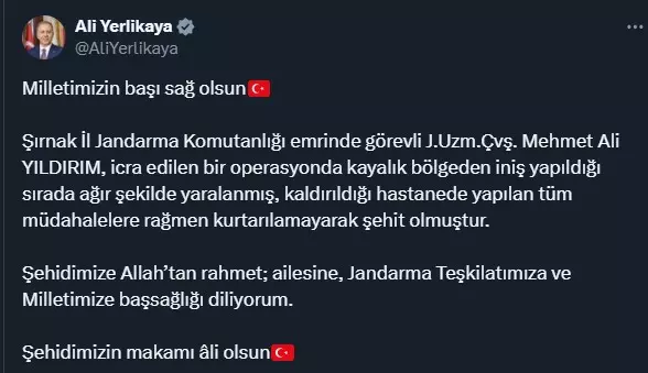 Ali Yerlikaya duyurdu! Şırnak'tan kahreden haber