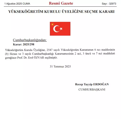 YÖK Başkanlığı'na yeniden Erol Özvar getirildi