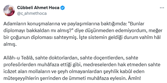 Cübbeli Ahmet'ten 'sahte diploma' çıkışı: İşte sistemin geldiği durum