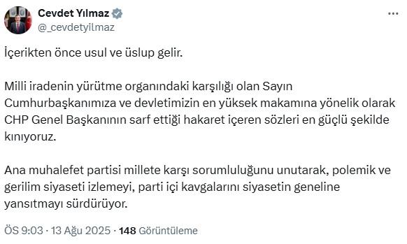 Özgür Özel'in Erdoğan'la ilgili sözlerine AK Parti'den sert tepki