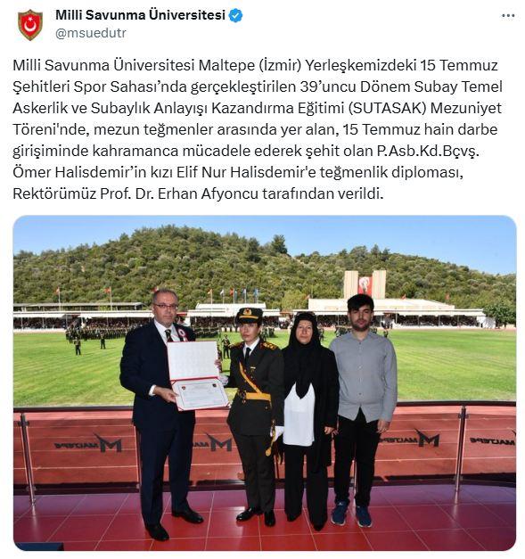 Şehit Ömer Halisdemir'in kızı Elif Nur Halisdemir teğmen oldu
