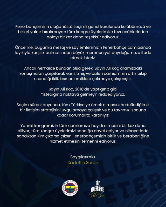 Sadettin Saran, Ali Koç'a 2018 yılındaki sözleriyle cevap verdi