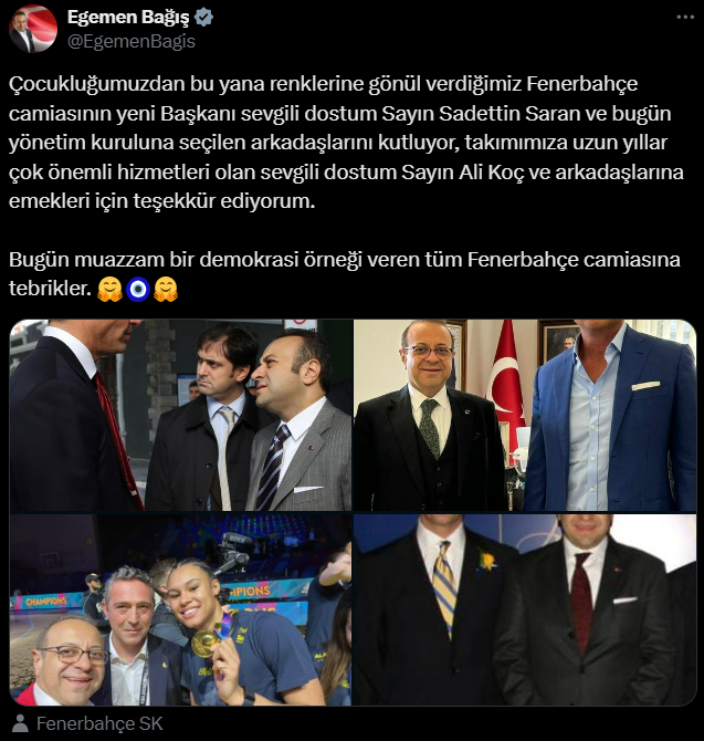Egemen Bağış'tan Sadettin Saran'a tebrik mesajı