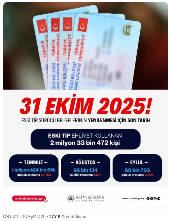 Araç sahipleri dikkat! Eski tip sürücü belgelerini yenilemek için son tarih 31 Ekim Araç sahipleri dikkat! Eski tip sürücü belgelerini yenilemek için son tarih 31 Ekim