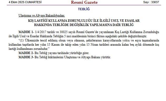 Kış lastiği uygulamasında kritik değişiklik