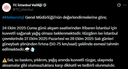 İstanbul'da yarın kuvvetli sağanak bekleniyor