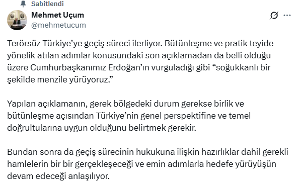 Cumhurbaşkanı Başdanışmanı Uçum'dan PKK'nın çekilme kararına ilk yorum Cumhurbaşkanı Başdanışmanı Uçum'dan PKK'nın çekilme kararına ilk yorum