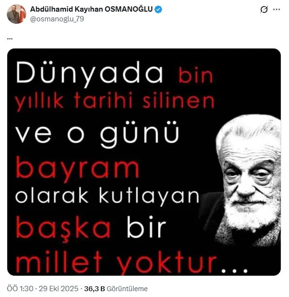 II. Abdülhamit'in torunundan tartışma yaratan 29 Ekim paylaşımı