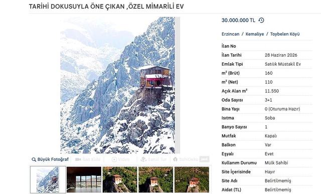 96 basamaklı kayalıkların üzerindeki ev 30 milyon liradan satışa sunuldu