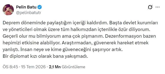 Haluk Levent'in tutuklanmasının ardından Pelin Batu özür diledi