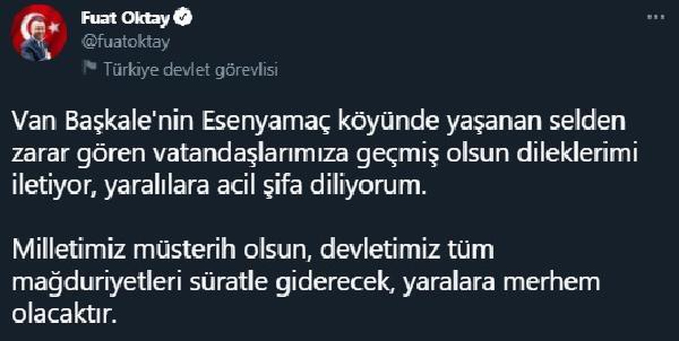 Fuat Oktay\'dan \'Başkale\' paylaşımı: Devletimiz yaralara merhem olacaktır