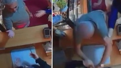 Kadın esnaf çocuklarının gözü önünde darbedildi