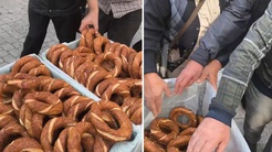 Hayrına simit dağıttı, o esnada ortaya çıkan görüntü "Yok artık" dedirtti
