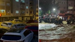 Sarıyerde sağanak yağış sonrası dere taştı, mahsur kalanlar halatlarla kurtarıldı