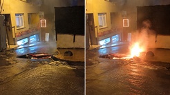İstanbulda korku dolu anlar! Sel suları arasında elektrik kabloları alev aldı