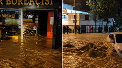 Sarıyerde korkutan manzara! Yollar göle döndü, evleri su bastı