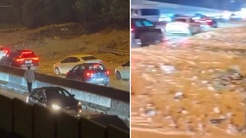 Kartalda sel sularının sürüklediği çamur TEM bağlantı yolunda bir şeridi kapattı