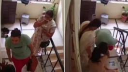 Kaynanasını darp edip merdivenlerden attı, annesi videoya çekti