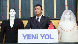 TBMMde ilginç protesto! Kürsüye gelin ve damat mankeniyle çıktı
