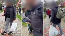 Görme engelli dilencinin zabıtayı görünce bir anda gözleri açıldı