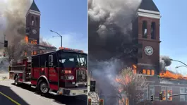 ABDde 134 yıllık tarihi binada yangın! Saat kulesi çöktü