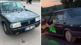 Otomobilinin sol ön kapısını açıp ayağıyla tutarak trafikte ilerledi