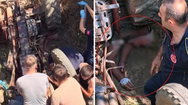 İki torunuyla birlikte traktörün altında kalan dedeyi itfaiye ekipleri kurtardı