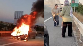 Elektrikli otomobilde faciaya ramak kala! Aile saniyelerle kurtuldu