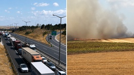 Silivride korkutan yangın: Alevler TEMe dayanınca yol trafiğe kapatıldı