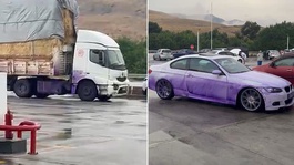 Döşemealtında TIR Devrildi, Araçlar Mora Boyandı