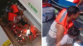 Girnede alabora olan geminin yan yatma anı kamerada