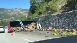 Zeytinyağı yüklü TIR istinat duvarına çarptı! Feci kaza baba ile oğlunu ayırdı