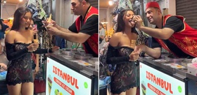 Maraş dondurmacısının turist kadına yaptığı şov tartışma yarattı