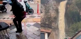 Bartın’da yağmur suyuyla dolan mazgaldan fare çıktı, o anlar telefona yansıdı